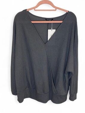 Bloom Chic Women's Solid Grey Waffle Knit Shirt